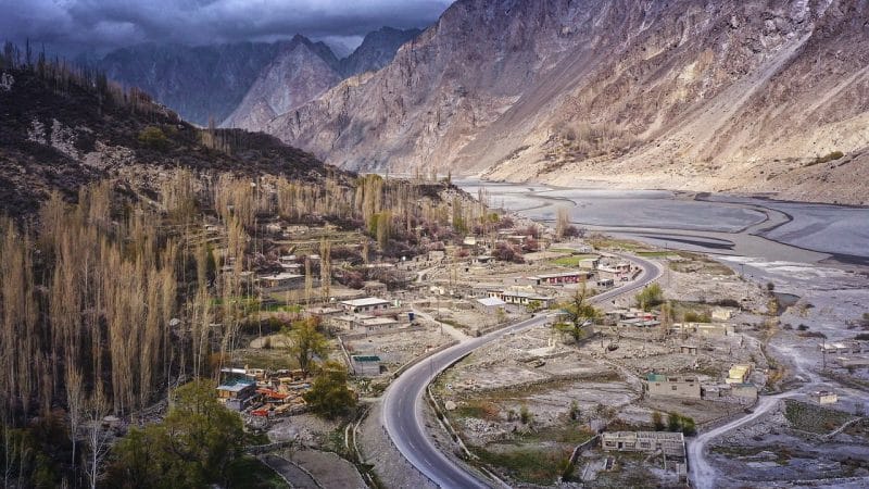 trees mountains road hunza 8010014