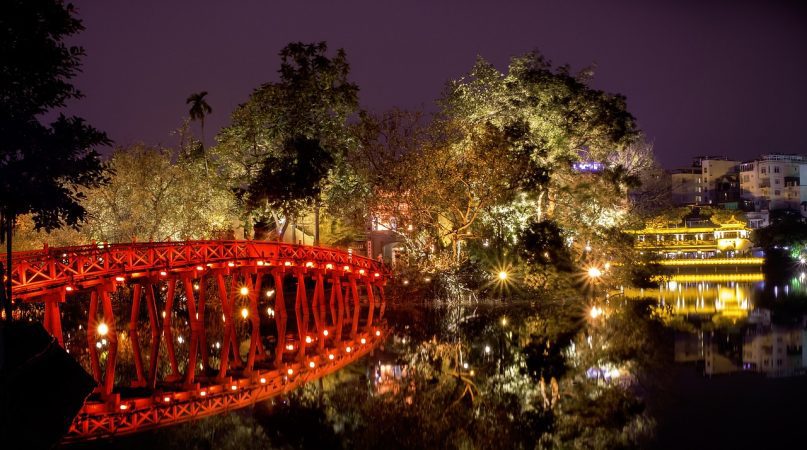 thue huc bridge, happy lake, hanoi