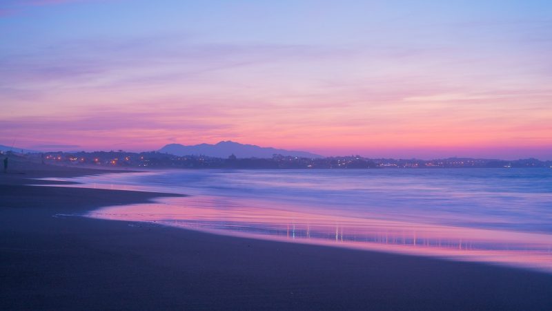 purple, beach, sunset